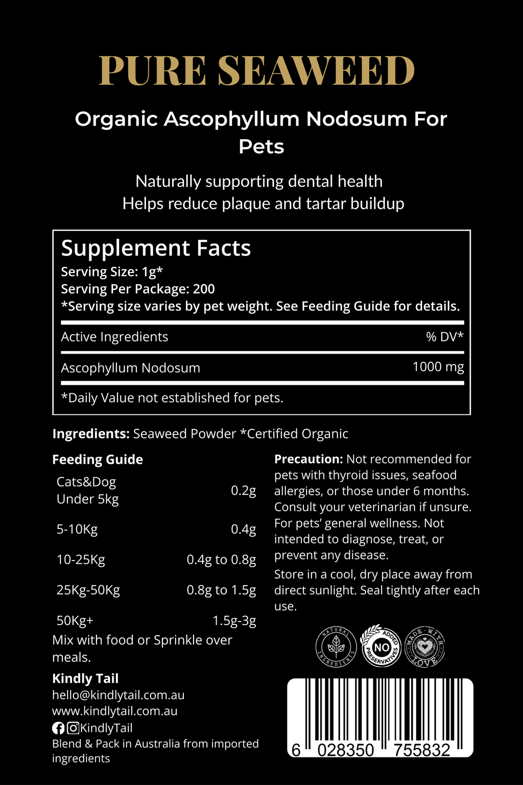 Kindly Tail Pure Seaweed Dental Powder for Dogs & Cats