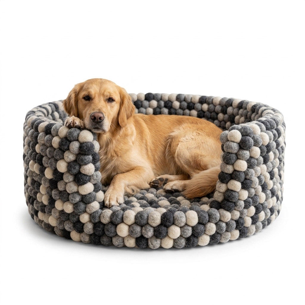 Handmade Wool Felt Ball Dog Bed – Monochrome